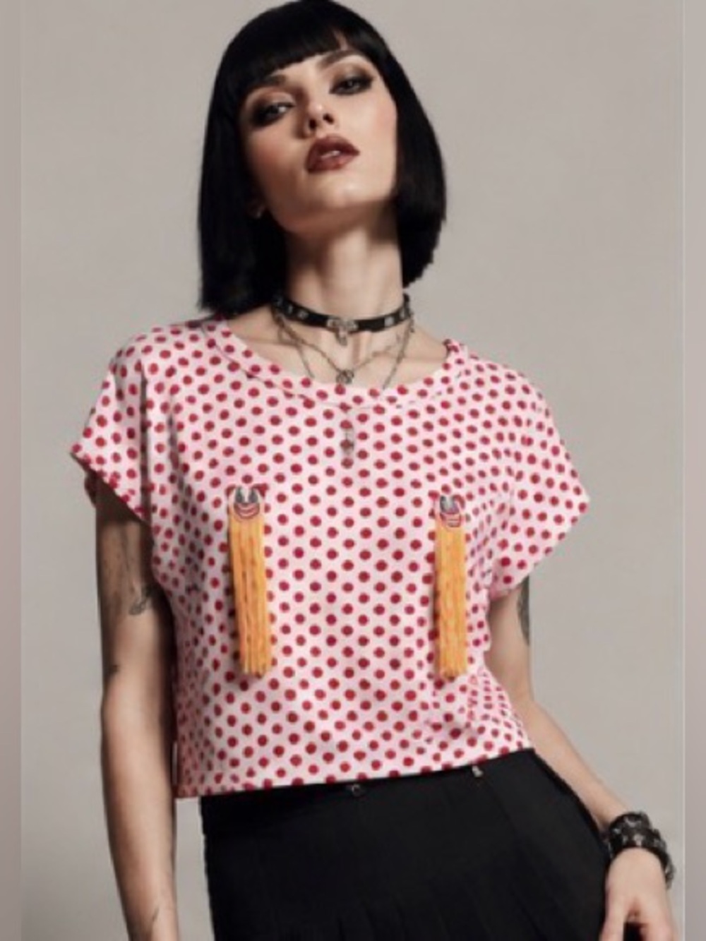 Devon in Space Polka Dot Clown Tassel T-Shirt Size L Rare Circus Avant Garde Tee